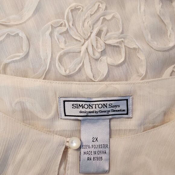 Simonton Says by George Simonton Blouse Top Womens Plus Size 2X Sheer Applique - Picture 7 of 11